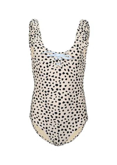 Shade Critters Kids' Dalmation Leopard Girls Lace Up One Piece Swimsuit In Neutral