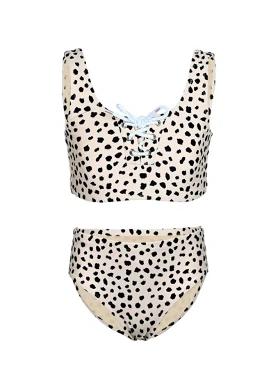 Shade Critters Kids' Dalmation Leopard Girls Lace Up Two Piece Swimsuit In Neutral