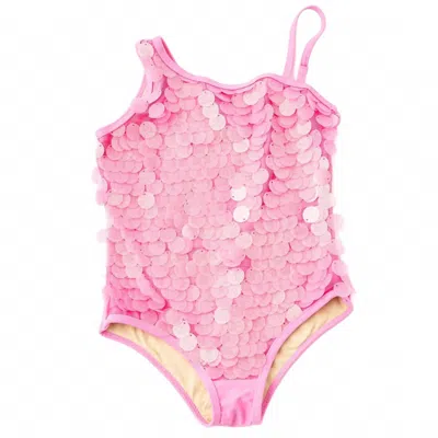 Shade Critters Kids' Girl's Paillettes Sequin One Shoulder Swimsuit In Pink