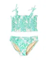 Shade Critters Girls' 2 Piece Charming Rose Floral Smocked Bikini - Little Kid, Big Kid In Green