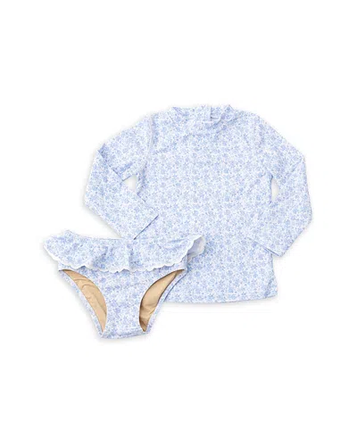 Shade Critters Girls' Coastal Garden Floral Rashguard Two Piece Swimsuit - Little Kid In Blue