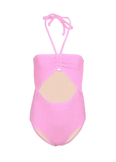 Shade Critters Kids' Girls Crinkle Textured Halter Cut Out One Piece Pink Swimsuit