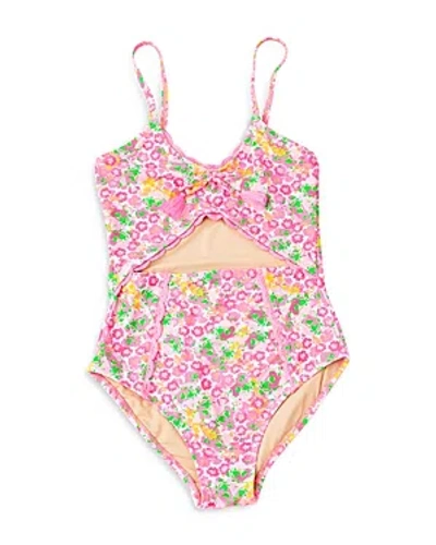 Shade Critters Girls' Crochet Trim One Piece Swimsuit - Little Kid, Big Kid In Fresh Floral Pink