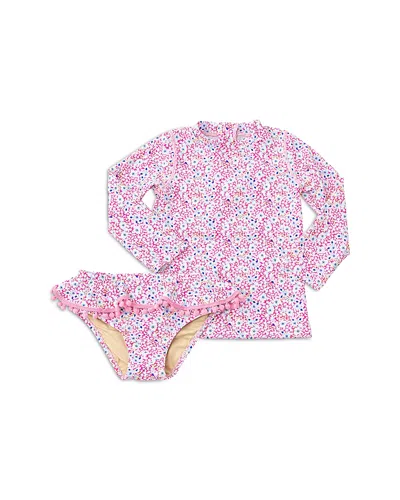 Shade Critters Girls' Ditsy Floral Rashguard Two Piece Swimsuit - Little Kid In Pink