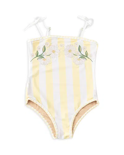 Shade Critters Girls' Embroidered Butter Striped Swimsuit - Little Kid In Yellow
