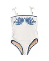 Shade Critters Girls' Floral Embroidered One Piece Swimsuit - Little Kid, Big Kid In White