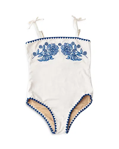 Shade Critters Girls' Floral Embroidered One Piece Swimsuit - Little Kid, Big Kid In White