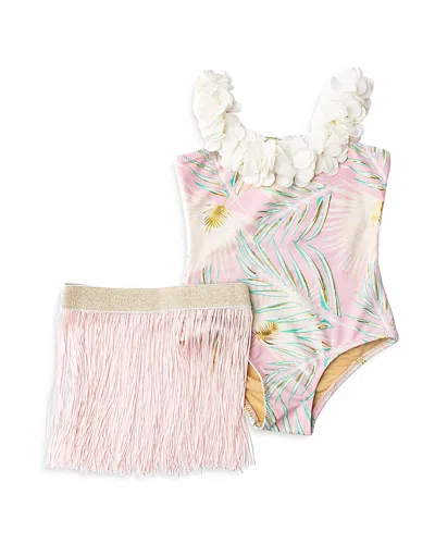 Shade Critters Girls' One Piece Swimsuit & Metallic Hula Skirt - Little Kid, Big Kid In Pink Multi