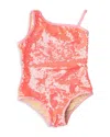 Shade Critters Girls' One Shoulder Sequinned One Piece Swimsuit - Little Kid, Big Kid In Coral