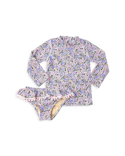 Shade Critters Girls' Rash Guard Two Piece Swimsuit - Little Kid In Blue