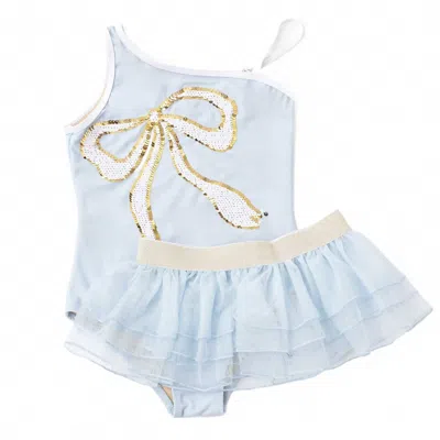 Shade Critters Kids' Girls' Sequin Bow Swimsuit & Skirt Set In Light Blue