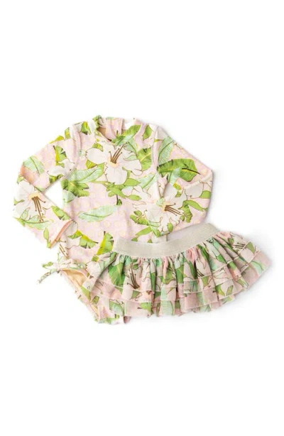Shade Critters Babies'  Hibiscus Long Sleeve One-piece Swimsuit & Cover-up Skirt Set In Pink