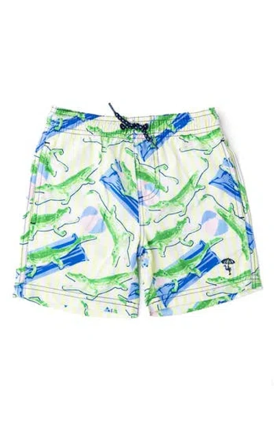 Shade Critters Kids' Beach Gator Print Upf 50+ Swim Trunks In Brown