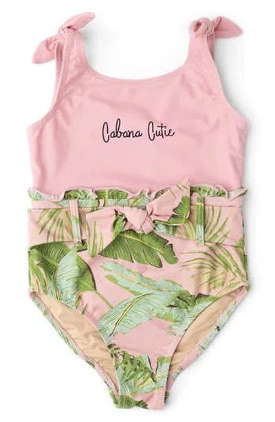 Shade Critters Kids' Cabana Palms Shimmer One-piece Swimsuit In Pink