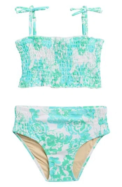 Shade Critters Kids' Charming Rose Smocked Two-piece Upf 50+ Swimsuit In Blue