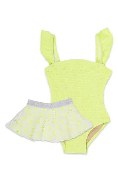 Shade Critters Kids' Citron Smocked One-piece Swimsuit & Tutu Set In Yellow