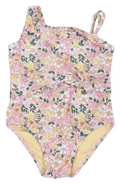 Shade Critters Kids' Disty Floral One-shoulder One-piece Swimsuit In Pink