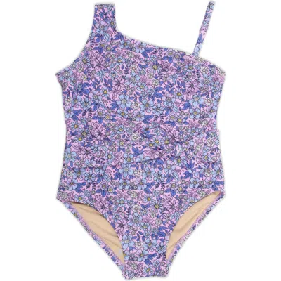 Shade Critters Kids' Ditsy Floral One-shoulder One-piece Swimsuit In Purple
