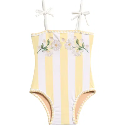 Shade Critters Babies'  Kids' Embroidered Stripe One-piece Swimsuit In Yellow