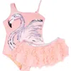Shade Critters Kids' Flamingo One-piece Swimsuit & Tutu Cover-up Skirt Set In Pink