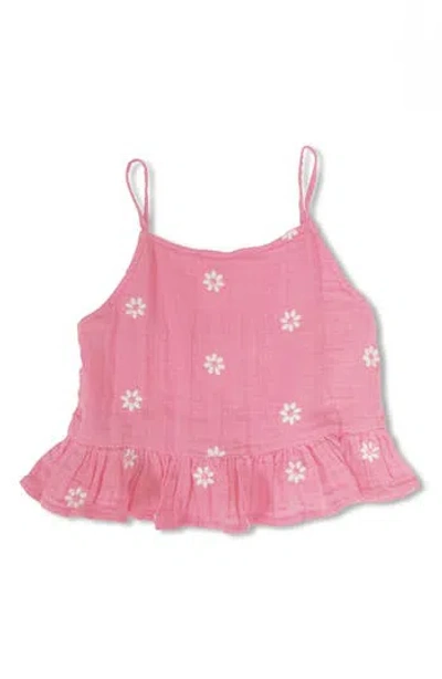 Shade Critters Kids' Floral Embroidered Gauze Cover-up Top In Pink