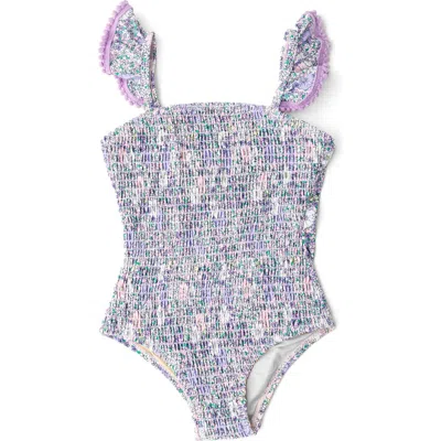 Shade Critters Kids' Flower Power Smocked One-piece Upf 50+ Swimsuit In Purple