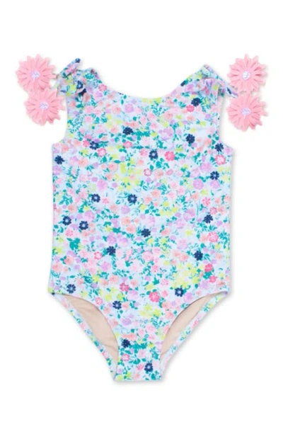 Shade Critters Kids' Flower Print One-piece Swimsuit In Blue Multi