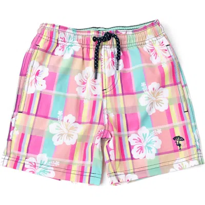 Shade Critters Kids' Hibiscus Plaid Upf 50+ Swim Shorts In Multi