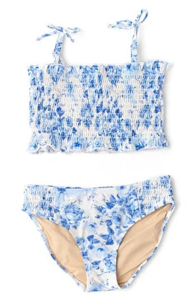 Shade Critters Kids' Hibiscus Rose Smocked Two-piece Upf 50+ Swimsuit In Blue