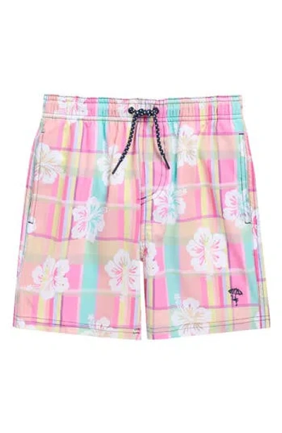Shade Critters Kids' Hibiscust Plaid Swim Trunks In Animal Print