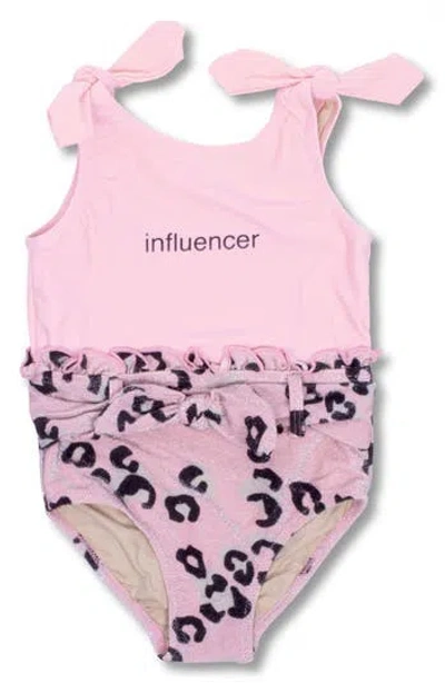 Shade Critters Kids' Influencer Leopard Shimmer One-piece Swimsuit In Blush Pink