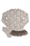 Shade Critters Kids' Leopard Print Long Sleeve Three-piece Rashguard, Swim Bottoms & Tutu Set In Honey Brown