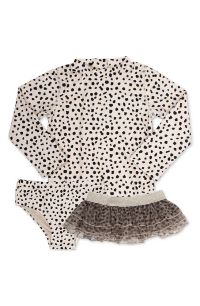 Shade Critters Kids' Leopard Print Long Sleeve Three-piece Rashguard, Swim Bottoms & Tutu Set In Honey Brown