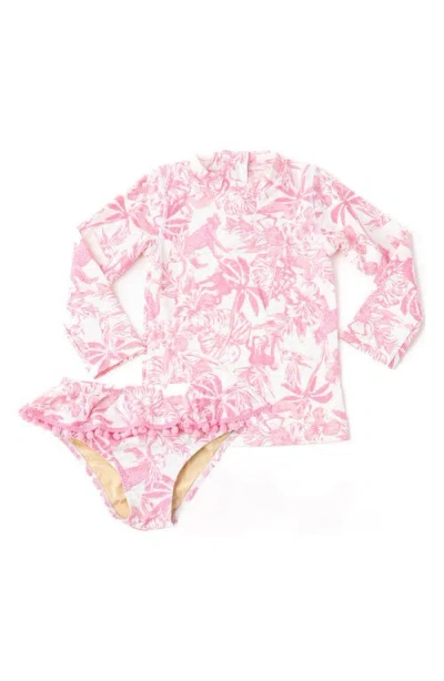 Shade Critters Kids' Long Sleeve Upf 50+ Two-piece Rashguard Swimsuit In Pink