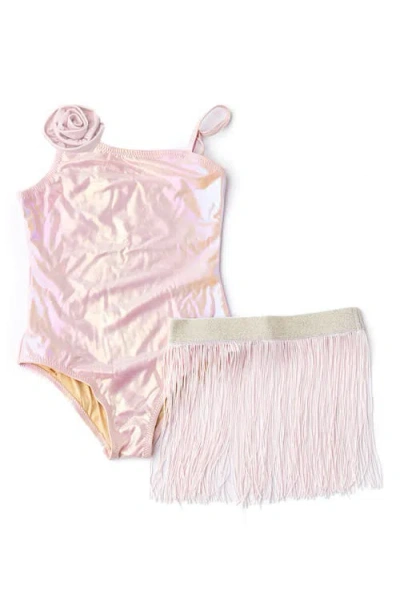 Shade Critters Kids' Metallic Rosette One-piece Swimsuit & Cover-up Skirt Set