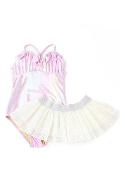 Shade Critters Babies'  Kids' Metallic Upf 50+ One-piece Swimsuit & Plissé Cover-up Skirt Set In Multi