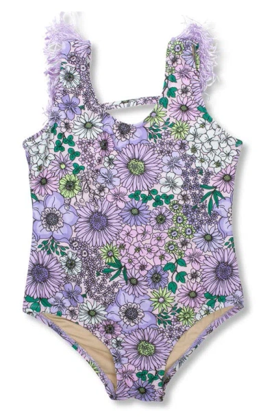 Shade Critters Kids' Mod Floral One-piece Swimsuit In Purple