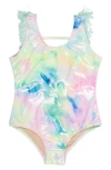 SHADE CRITTERS SHADE CRITTERS KIDS' NEON DYE SHIMMER FRINGE ONE-PIECE SWIMSUIT