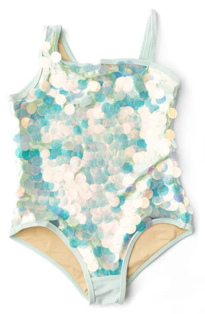 Shade Critters Kids' Paillette One-shoulder One-piece Swimsuit In Mint