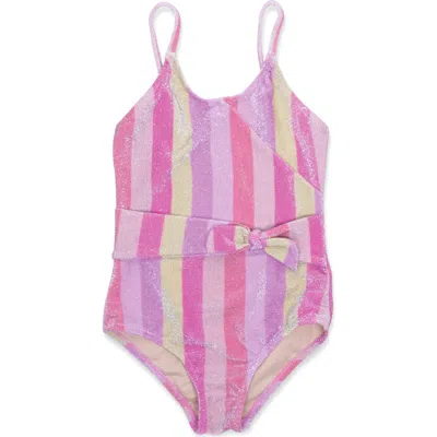 Shade Critters Kids' Pastel Stripe Shimmer One-piece Swimsuit In Pink