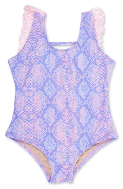Shade Critters Kids' Python Print One-piece Swimsuit In Purple Multi