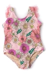 SHADE CRITTERS KIDS' RETRO BLOSSOM FRINGE BACK ONE-PIECE SWIMSUIT