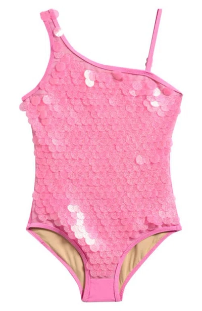 Shade Critters Kids' Sequin One-shoulder One-piece Swimsuit In Pink