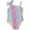Shade Critters Kids' Shimmer Bunny Tie Shoulder One-piece Swimsuit In Purple Multi