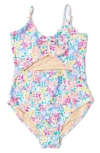 Shade Critters Kids' Spring Bloom Lace Trim Cutout One-piece Swimsuit In Blue