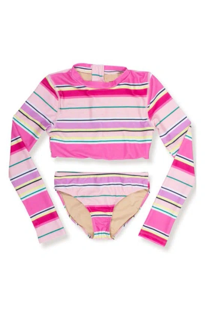 Shade Critters Kids' Stripe 2-piece Rashguard Set In Pink Multi