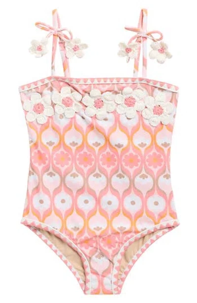 Shade Critters Kids' Summer Sorbet Crochet Floral One-piece Upf 50+ Swimsuit In Multi
