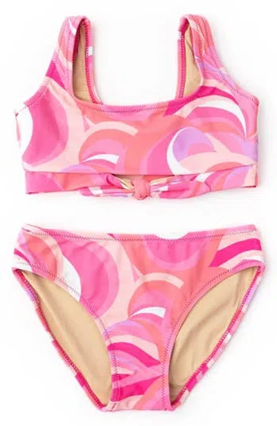Shade Critters Kids' Waves Knot Two-piece Swimsuit In Pink