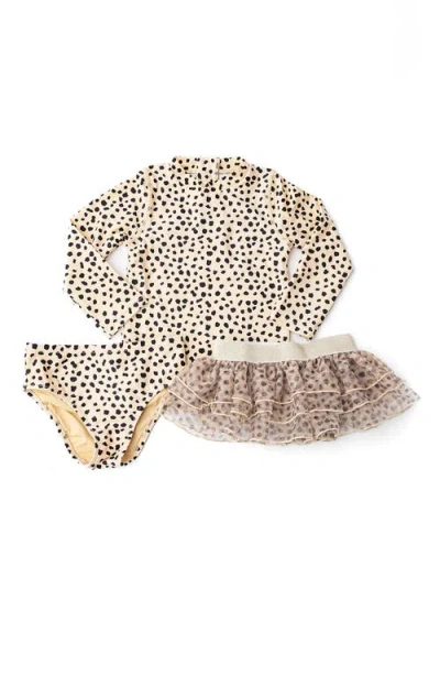 Shade Critters Babies'  Long Sleeve Two-piece Rashguard Swimsuit & Cover-up Skirt Set In Honey Brown