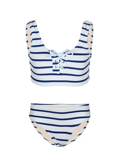 Shade Critters Kids' Nautical Stripe Girls Lace Up Bikini In Blue